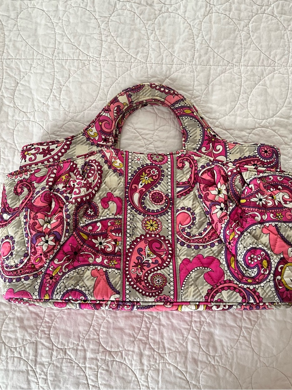 Vera Bradley Abby Handbag Pink/Gray Quilted Tote Paisley Meets Plaid BohoChic